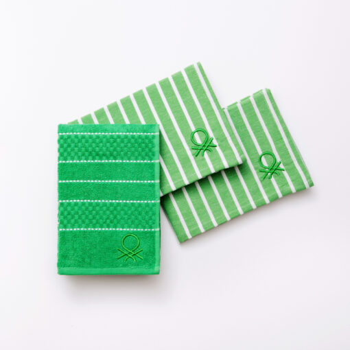 Benetton Home, Set 3Pcs Kitchen Towel & Napkin (Terry Towel + Napkin 50x70cm (X2)) 100% Cotton Green Rainbow Be, BE-0857