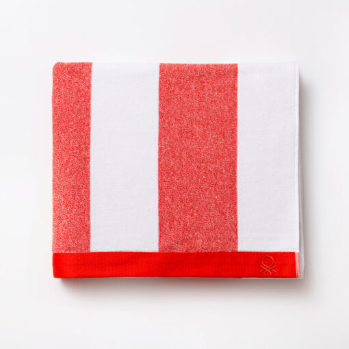 Benetton Home, Set 2Pcs Beach Towel (Towel 90x160cm+144TX Yarn Dyed Fabric Bag) 100% Cotton Rainbow Red Be, BE-0873-RD