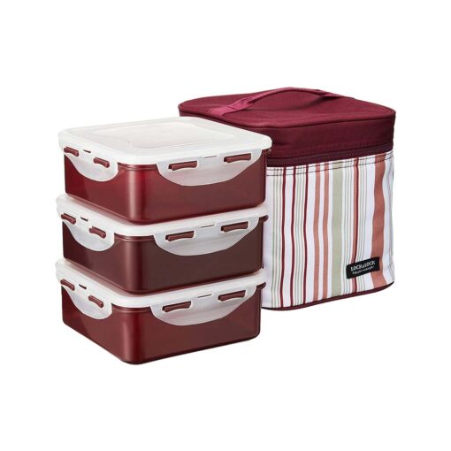 Lock&Lock Lunch Box 3P Set W/Purple Stripe Bag, LLHPL817DP